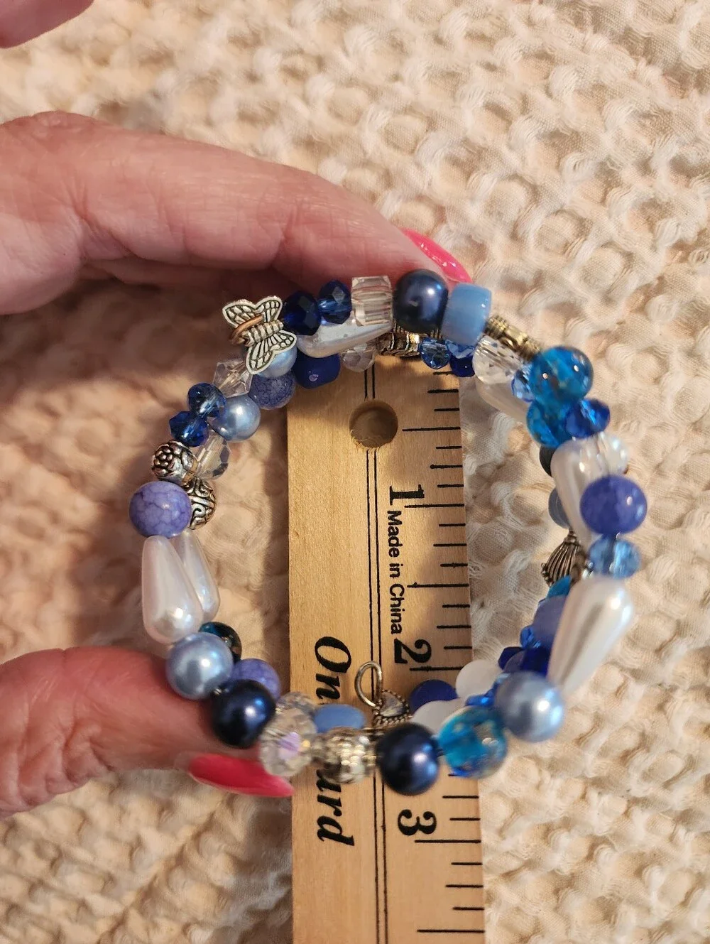 Lot Of 3 Vintage Bracelets Blue Beaded Coil Pearl And Brown Elastisticized